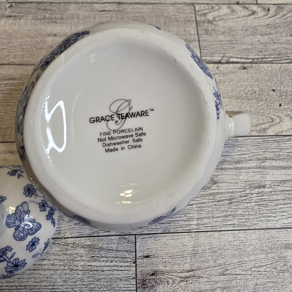 Grace Teaware Blue & White Butterflies And Floral Sugar & Creamer - Picture 7 of 7